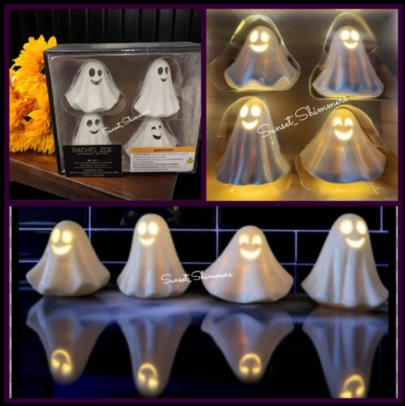 4pc Rachel Zoe Ceramic LED Light Up Smiling Ghost Tier Tray Figure Decor Set New - Picture 1 of 10